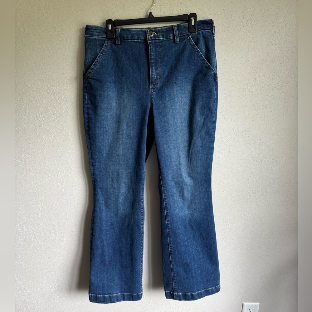 Duluth Trading Co Dark Wash Blue Denim Bootcut Jeans Womens 12 Stretch Gorpcore